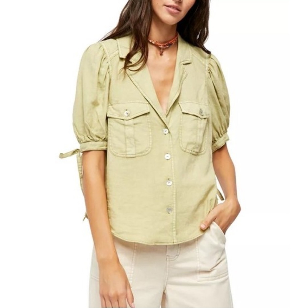 Free People Green Safari Babe Button-Down Top Size XL